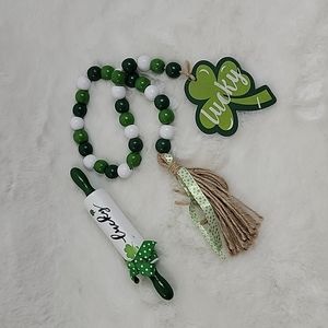 St Patricks Day Decorations Farmhouse Home Wood Bead Garland & Mini Rolling Pin